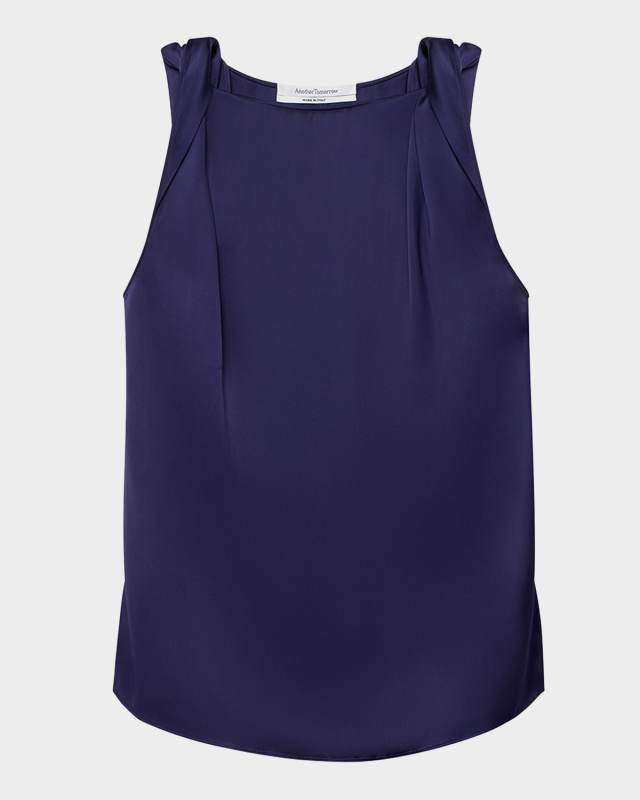 Twisted-Shoulder Satin Tank Top